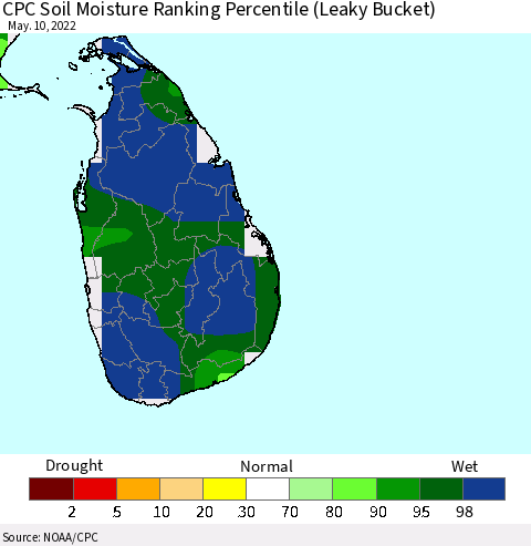 Sri Lanka CPC Calculated Soil Moisture Ranking Percentile Thematic Map For 5/6/2022 - 5/10/2022