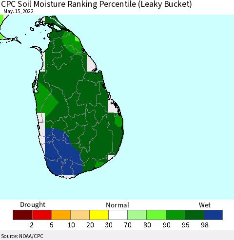 Sri Lanka CPC Soil Moisture Ranking Percentile (Leaky Bucket) Thematic Map For 5/11/2022 - 5/15/2022