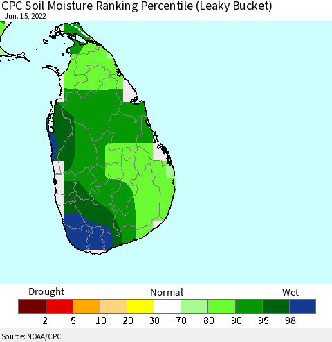 Sri Lanka CPC Soil Moisture Ranking Percentile Thematic Map For 6/11/2022 - 6/15/2022