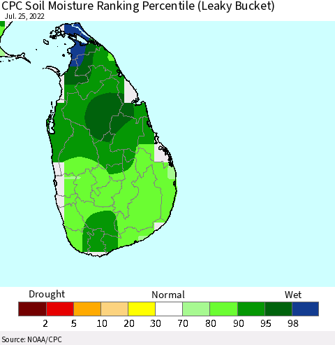 Sri Lanka CPC Soil Moisture Ranking Percentile Thematic Map For 7/21/2022 - 7/25/2022