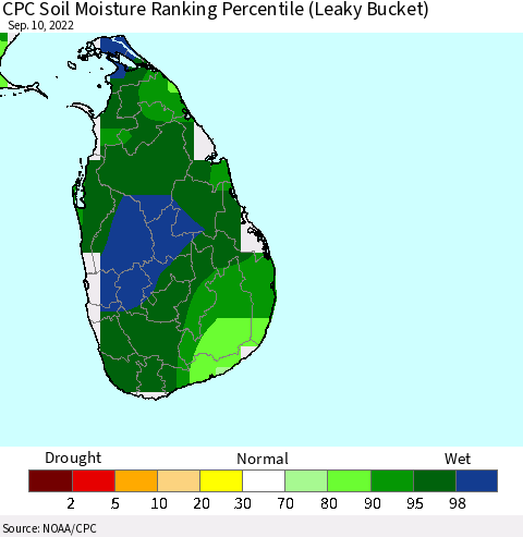 Sri Lanka CPC Soil Moisture Ranking Percentile Thematic Map For 9/6/2022 - 9/10/2022