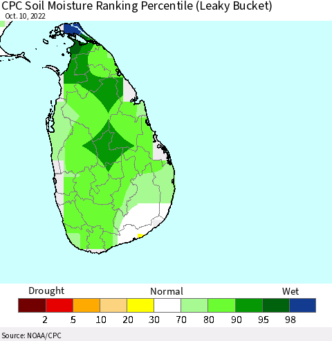 Sri Lanka CPC Soil Moisture Ranking Percentile Thematic Map For 10/6/2022 - 10/10/2022