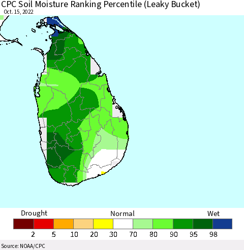 Sri Lanka CPC Calculated Soil Moisture Ranking Percentile Thematic Map For 10/11/2022 - 10/15/2022