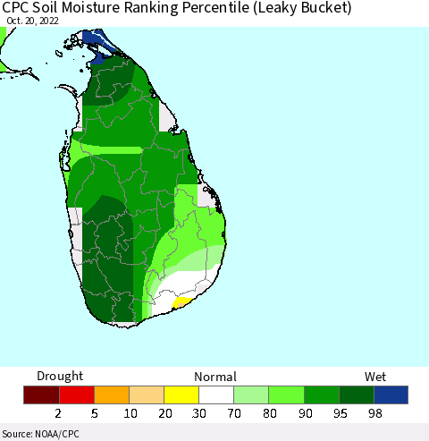 Sri Lanka CPC Soil Moisture Ranking Percentile Thematic Map For 10/16/2022 - 10/20/2022