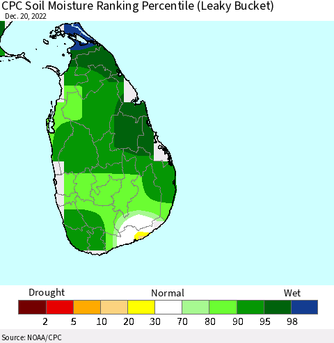 Sri Lanka CPC Soil Moisture Ranking Percentile (Leaky Bucket) Thematic Map For 12/16/2022 - 12/20/2022