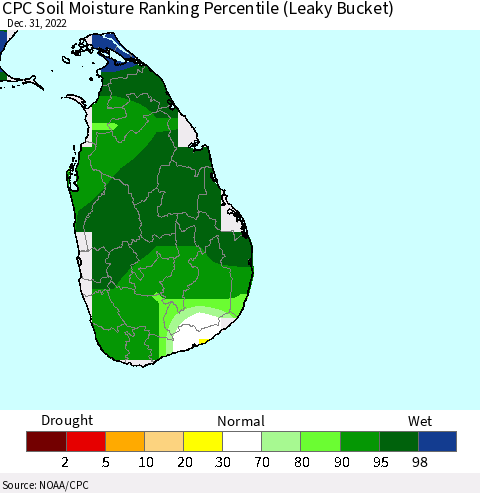 Sri Lanka CPC Soil Moisture Ranking Percentile Thematic Map For 12/26/2022 - 12/31/2022