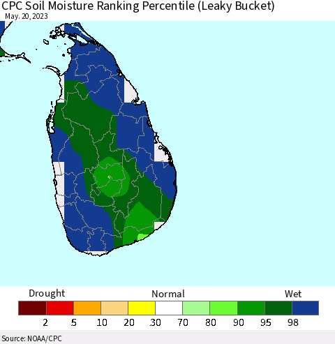 Sri Lanka CPC Soil Moisture Ranking Percentile Thematic Map For 5/16/2023 - 5/20/2023