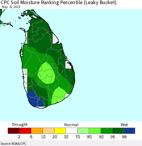 Sri Lanka CPC Soil Moisture Ranking Percentile Thematic Map For 5/26/2023 - 5/31/2023