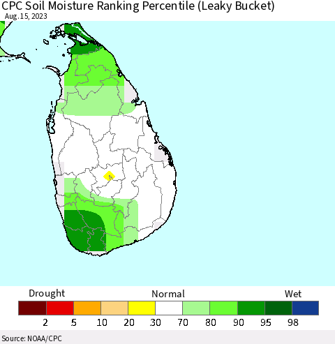 Sri Lanka CPC Soil Moisture Ranking Percentile Thematic Map For 8/11/2023 - 8/15/2023