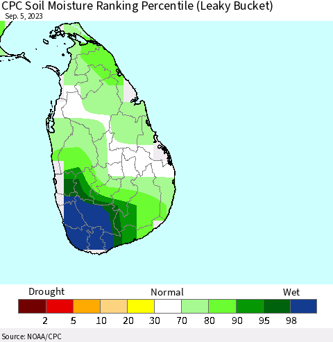Sri Lanka CPC Soil Moisture Ranking Percentile Thematic Map For 9/1/2023 - 9/5/2023