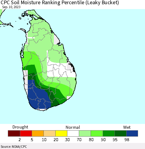 Sri Lanka CPC Soil Moisture Ranking Percentile Thematic Map For 9/6/2023 - 9/10/2023