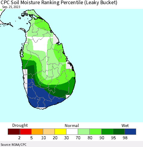 Sri Lanka CPC Soil Moisture Ranking Percentile Thematic Map For 9/21/2023 - 9/25/2023