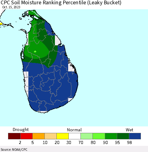 Sri Lanka CPC Soil Moisture Ranking Percentile Thematic Map For 10/11/2023 - 10/15/2023
