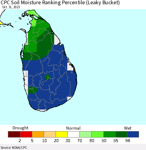 Sri Lanka CPC Soil Moisture Ranking Percentile Thematic Map For 10/26/2023 - 10/31/2023