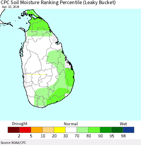 Sri Lanka CPC Soil Moisture Ranking Percentile (Leaky Bucket) Thematic Map For 4/6/2024 - 4/10/2024