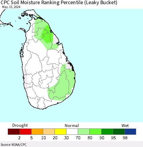 Sri Lanka CPC Soil Moisture Ranking Percentile (Leaky Bucket) Thematic Map For 5/11/2024 - 5/15/2024