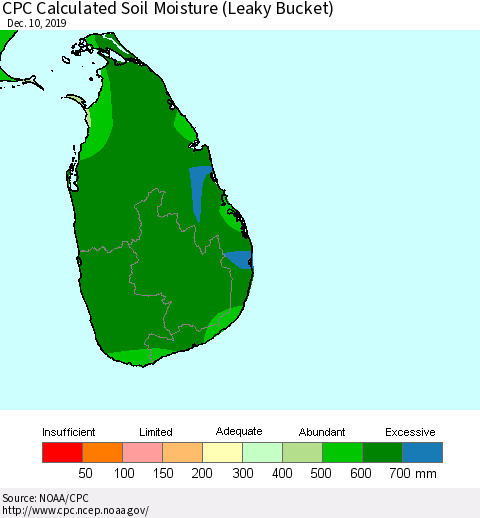 Sri Lanka CPC Calculated Soil Moisture (Leaky Bucket) Thematic Map For 12/6/2019 - 12/10/2019