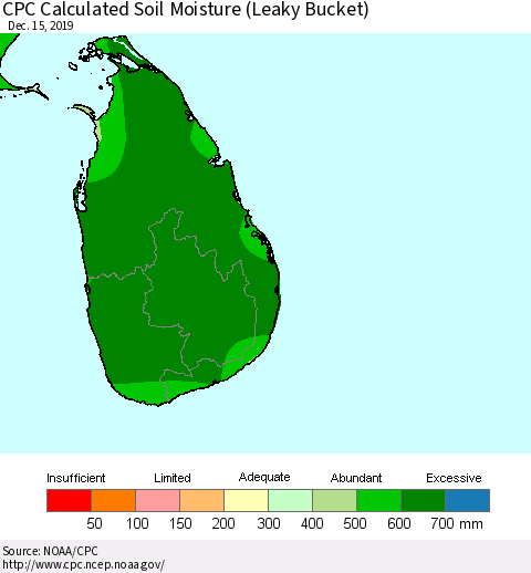 Sri Lanka CPC Calculated Soil Moisture (Leaky Bucket) Thematic Map For 12/11/2019 - 12/15/2019
