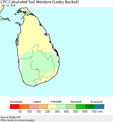 Sri Lanka CPC Soil Moisture (Leaky Bucket) Thematic Map For 4/6/2020 - 4/10/2020