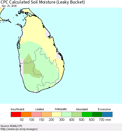 Sri Lanka CPC Calculated Soil Moisture (Leaky Bucket) Thematic Map For 4/21/2020 - 4/25/2020
