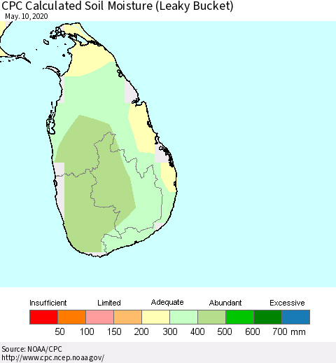 Sri Lanka CPC Calculated Soil Moisture (Leaky Bucket) Thematic Map For 5/6/2020 - 5/10/2020