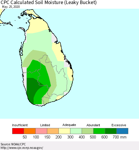 Sri Lanka CPC Soil Moisture (Leaky Bucket) Thematic Map For 5/21/2020 - 5/25/2020