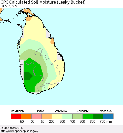 Sri Lanka CPC Soil Moisture (Leaky Bucket) Thematic Map For 6/11/2020 - 6/15/2020