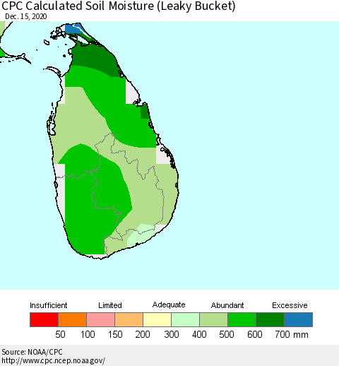 Sri Lanka CPC Soil Moisture (Leaky Bucket) Thematic Map For 12/11/2020 - 12/15/2020
