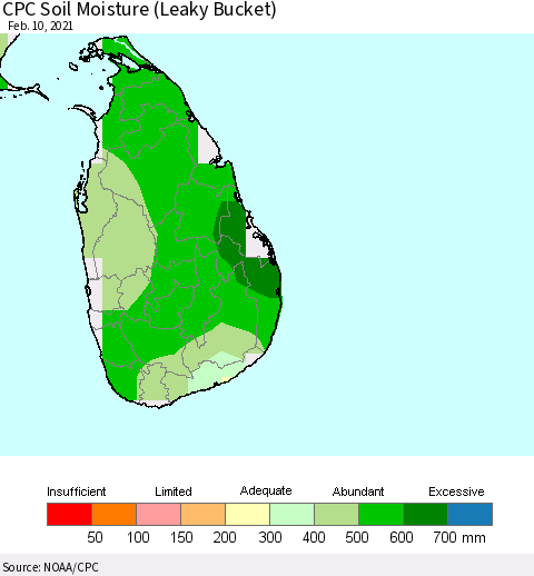 Sri Lanka CPC Calculated Soil Moisture (Leaky Bucket) Thematic Map For 2/6/2021 - 2/10/2021