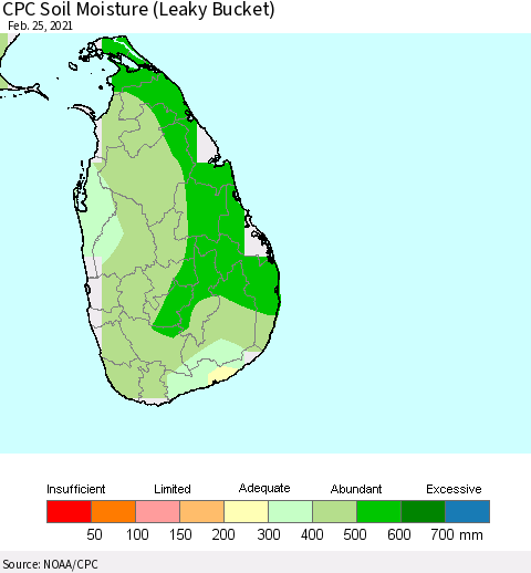Sri Lanka CPC Soil Moisture (Leaky Bucket) Thematic Map For 2/21/2021 - 2/25/2021