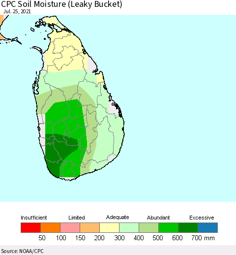 Sri Lanka CPC Soil Moisture (Leaky Bucket) Thematic Map For 7/21/2021 - 7/25/2021