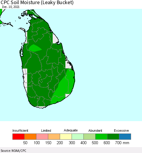 Sri Lanka CPC Calculated Soil Moisture (Leaky Bucket) Thematic Map For 12/6/2021 - 12/10/2021