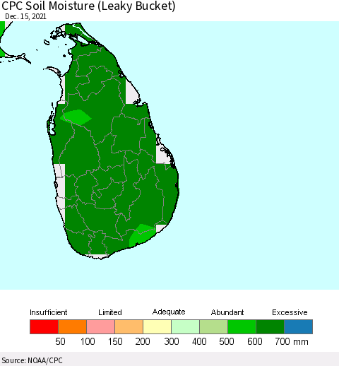 Sri Lanka CPC Calculated Soil Moisture (Leaky Bucket) Thematic Map For 12/11/2021 - 12/15/2021
