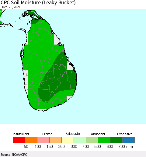Sri Lanka CPC Soil Moisture (Leaky Bucket) Thematic Map For 12/21/2021 - 12/25/2021