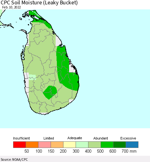 Sri Lanka CPC Soil Moisture (Leaky Bucket) Thematic Map For 2/6/2022 - 2/10/2022