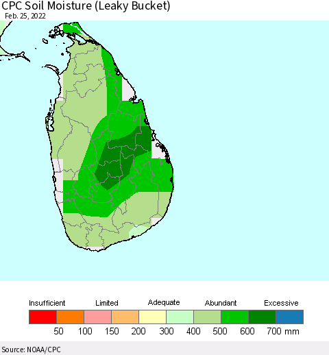 Sri Lanka CPC Soil Moisture (Leaky Bucket) Thematic Map For 2/21/2022 - 2/25/2022