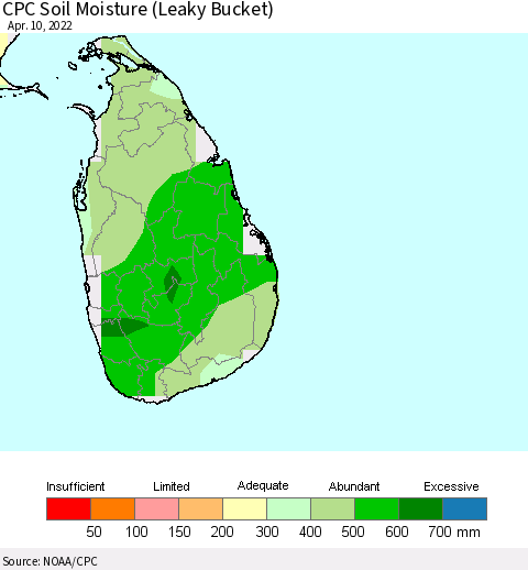 Sri Lanka CPC Soil Moisture (Leaky Bucket) Thematic Map For 4/6/2022 - 4/10/2022