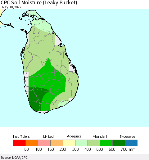Sri Lanka CPC Calculated Soil Moisture (Leaky Bucket) Thematic Map For 5/6/2022 - 5/10/2022