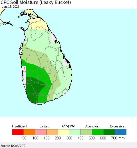 Sri Lanka CPC Soil Moisture (Leaky Bucket) Thematic Map For 6/11/2022 - 6/15/2022