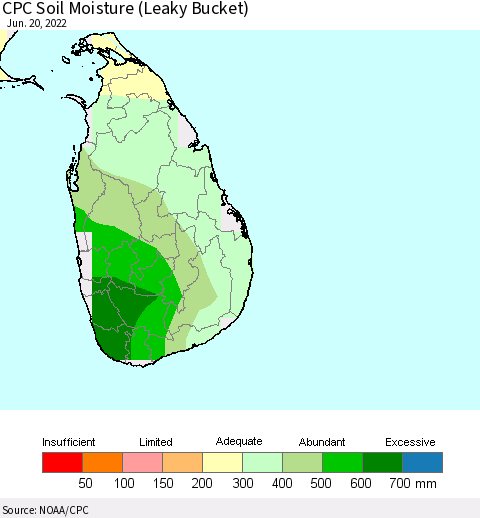 Sri Lanka CPC Soil Moisture (Leaky Bucket) Thematic Map For 6/16/2022 - 6/20/2022