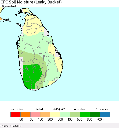 Sri Lanka CPC Calculated Soil Moisture (Leaky Bucket) Thematic Map For 7/6/2022 - 7/10/2022