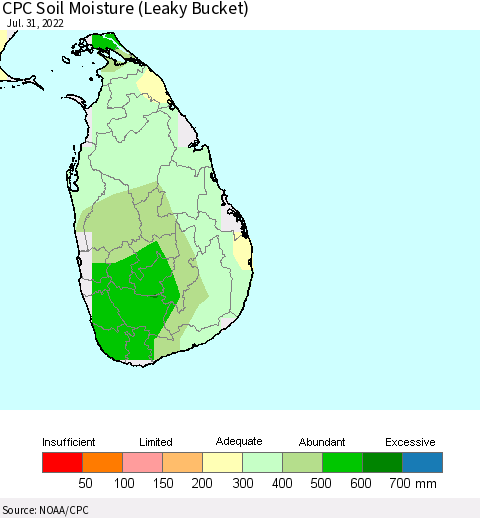 Sri Lanka CPC Soil Moisture (Leaky Bucket) Thematic Map For 7/26/2022 - 7/31/2022