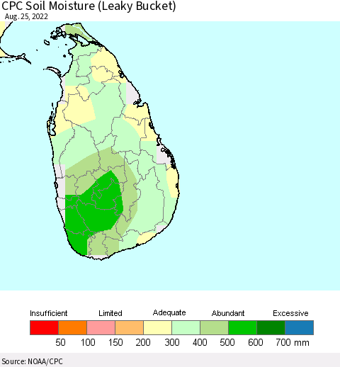 Sri Lanka CPC Soil Moisture (Leaky Bucket) Thematic Map For 8/21/2022 - 8/25/2022