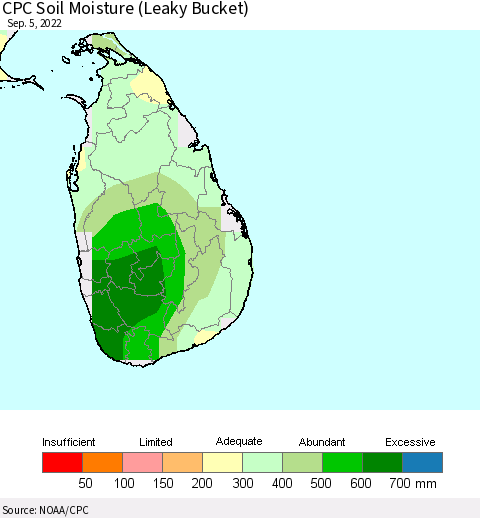 Sri Lanka CPC Calculated Soil Moisture (Leaky Bucket) Thematic Map For 9/1/2022 - 9/5/2022