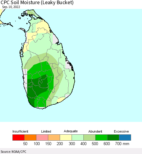 Sri Lanka CPC Soil Moisture (Leaky Bucket) Thematic Map For 9/6/2022 - 9/10/2022