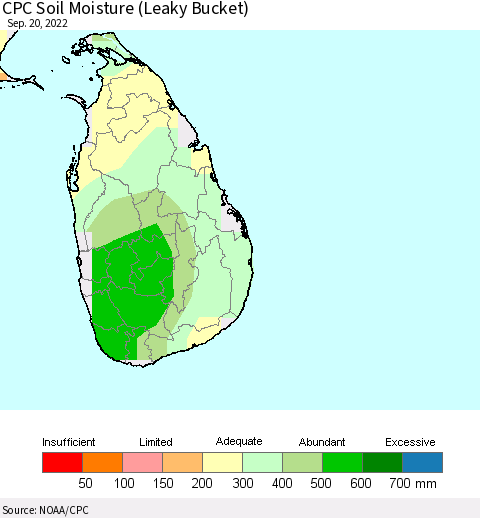 Sri Lanka CPC Soil Moisture (Leaky Bucket) Thematic Map For 9/16/2022 - 9/20/2022
