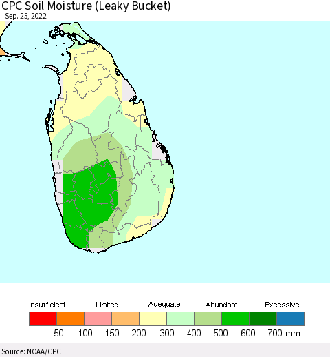 Sri Lanka CPC Soil Moisture (Leaky Bucket) Thematic Map For 9/21/2022 - 9/25/2022