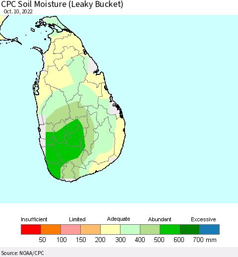 Sri Lanka CPC Calculated Soil Moisture (Leaky Bucket) Thematic Map For 10/6/2022 - 10/10/2022