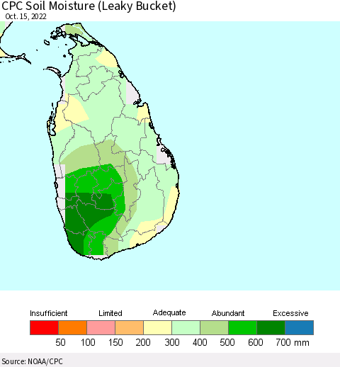 Sri Lanka CPC Calculated Soil Moisture (Leaky Bucket) Thematic Map For 10/11/2022 - 10/15/2022