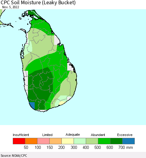 Sri Lanka CPC Soil Moisture (Leaky Bucket) Thematic Map For 11/1/2022 - 11/5/2022